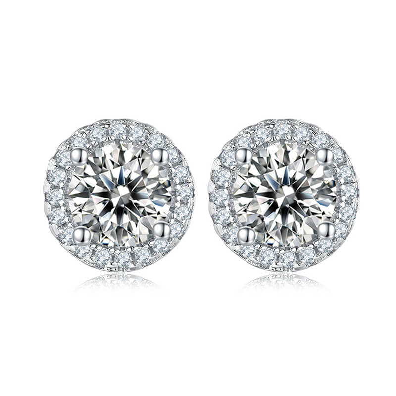 Fine Round Shape Round Cut Moissanite Stud Earring with layer Tiny Diamonds Around