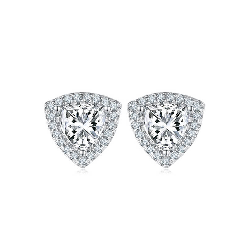 Fine Triangle Shape Triangle Cut Moissanite Stud Earring with layer Tiny Diamonds Around