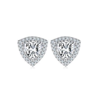 Fine Triangle Shape Triangle Cut Moissanite Stud Earring with layer Tiny Diamonds Around