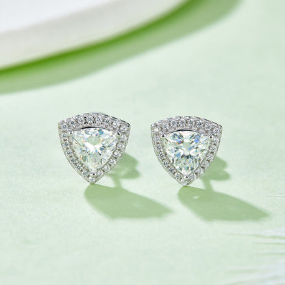 Fine Triangle Shape Triangle Cut Moissanite Stud Earring with layer Tiny Diamonds Around