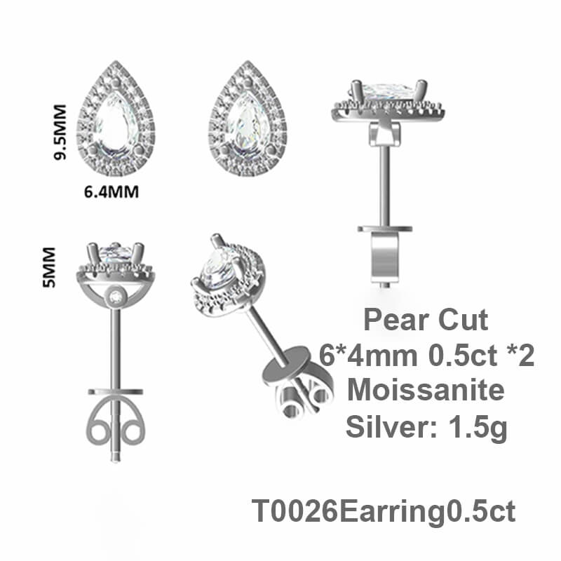 Fine Water Drop Shape Pear Cut Moissanite Stud Earring with layer Tiny Diamonds Around