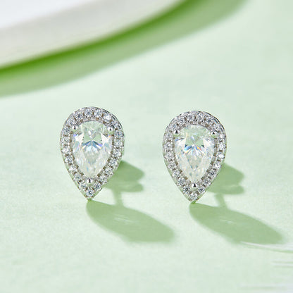 Fine Water Drop Shape Pear Cut Moissanite Stud Earring with layer Tiny Diamonds Around