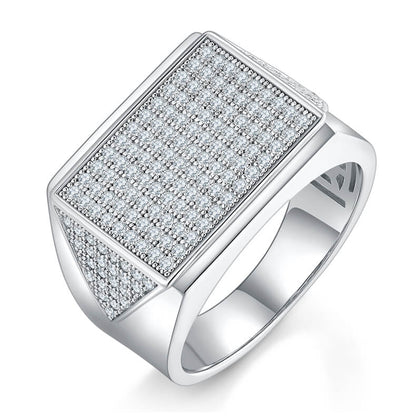 Luxury 925 Silver Moissanite Men Ring Flat Rectangle Design 0.95ct -JM0009