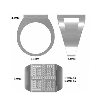 Luxury 925 Silver Moissanite Men Ring Flat Square with Raised Cross Design 0.53ct -JM0010