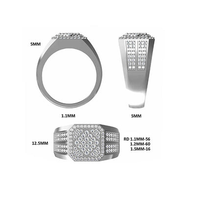 Luxury 925 Silver Moissanite Men Ring Square Design 1ct -JM0006