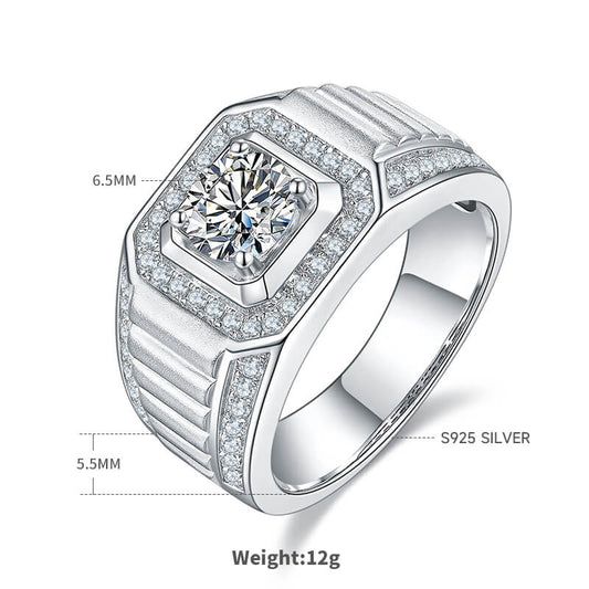 Luxury 925 Silver Moissanite Men's Engagement Ring 1ct -JM0024