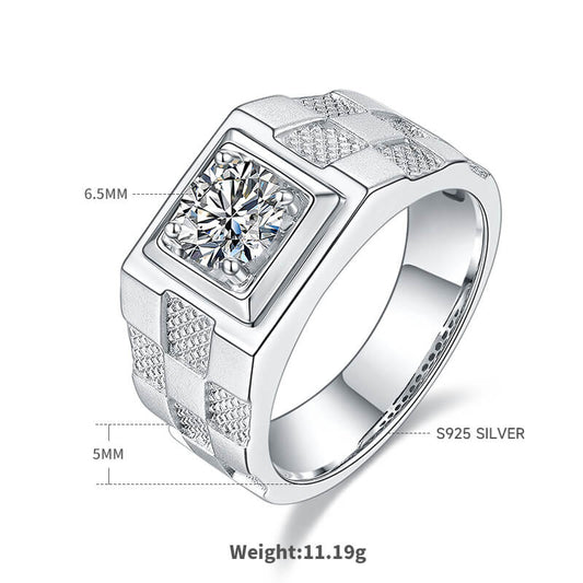 Luxury 925 Silver Moissanite Men's Engagement Ring 1ct -JM0025