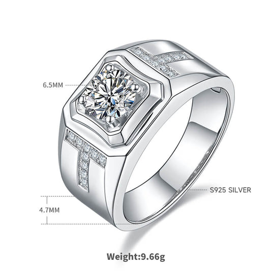 Luxury 925 Silver Moissanite Men's Engagement Ring 1ct -JM0026