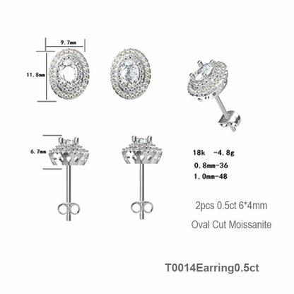 Luxury Egg Shape Oval Cut Moissanite Stud Earring with 2layers Tiny Diamonds Around