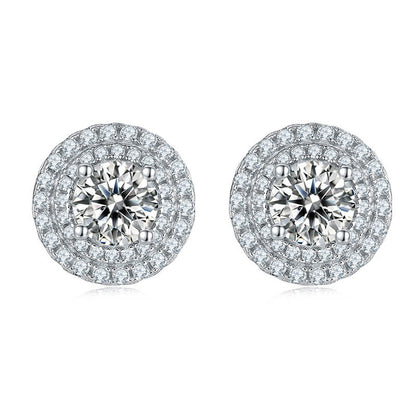 Luxury Round Shape Round Cut Moissanite Stud Earring with 2layers Tiny Diamonds Around