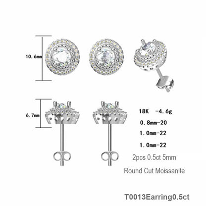 Luxury Round Shape Round Cut Moissanite Stud Earring with 2layers Tiny Diamonds Around