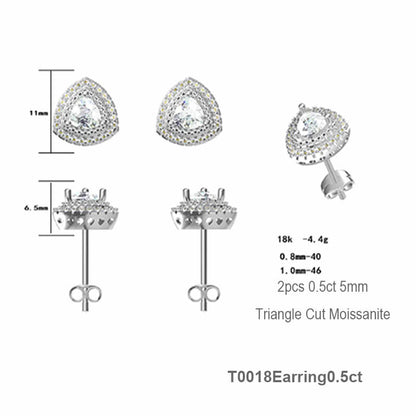 Luxury Trigonal Shape Triangle Cut Moissanite Stud Earring with 2layers Tiny Diamonds Around