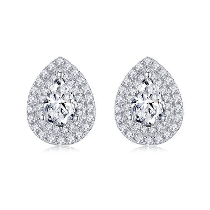 Luxury Water Drop Shape Pear Cut Moissanite Stud Earring with 2layers Tiny Diamonds Around