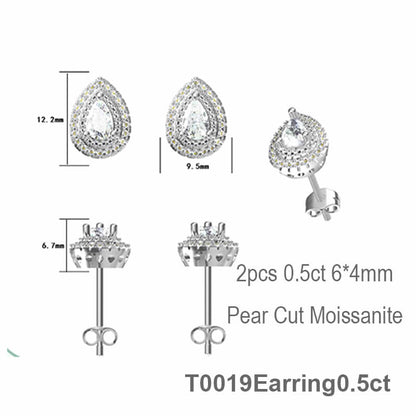 Luxury Water Drop Shape Pear Cut Moissanite Stud Earring with 2layers Tiny Diamonds Around