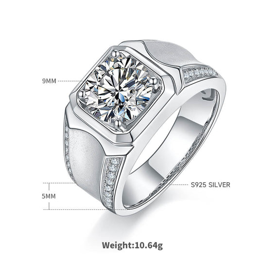 Luxury 925 Silver Moissanite Men Ring 1ct 2ct 3ct -JM0011