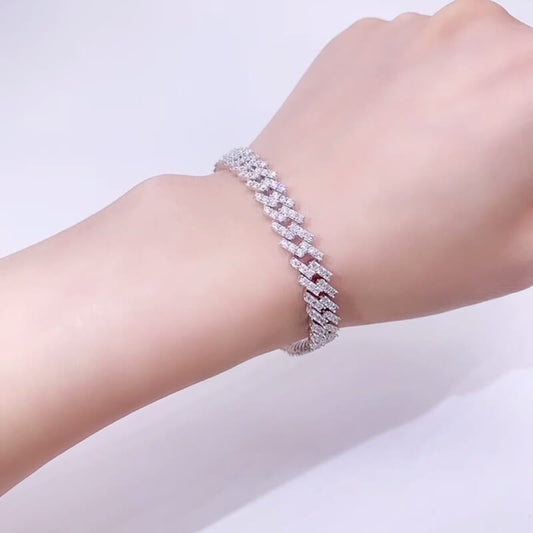 8mm Moissanite Cuban Bracelet One Row 3 Stones