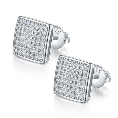 Square Shape Cambered Surface Design Moissanite Stud Earring