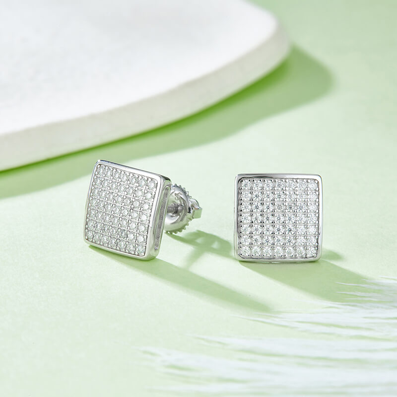 Square Shape Cambered Surface Design Moissanite Stud Earring