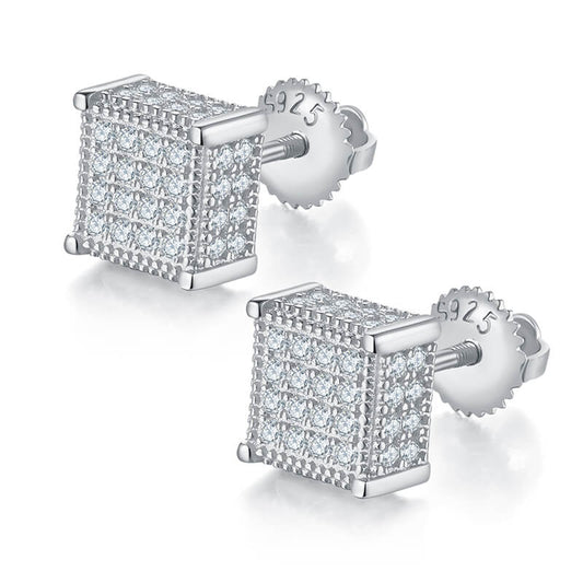 Square Shape Cubic Design Moissanite Stud Earring