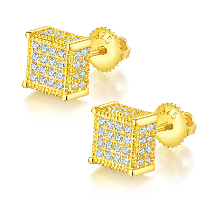 Square Shape Cubic Design Moissanite Stud Earring