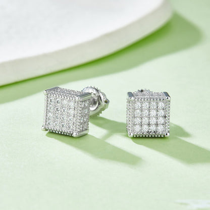 Square Shape Cubic Design Moissanite Stud Earring