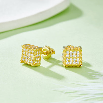 Square Shape Cubic Design Moissanite Stud Earring