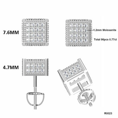 Square Shape Cubic Design Moissanite Stud Earring