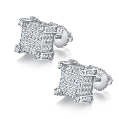 Square Shape 4 Columns Design Moissanite Stud Earring