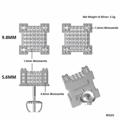 Square Shape 4 Columns Design Moissanite Stud Earring