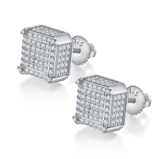 Square Shape Cubic Design Luxury Moissanite Stud Earring