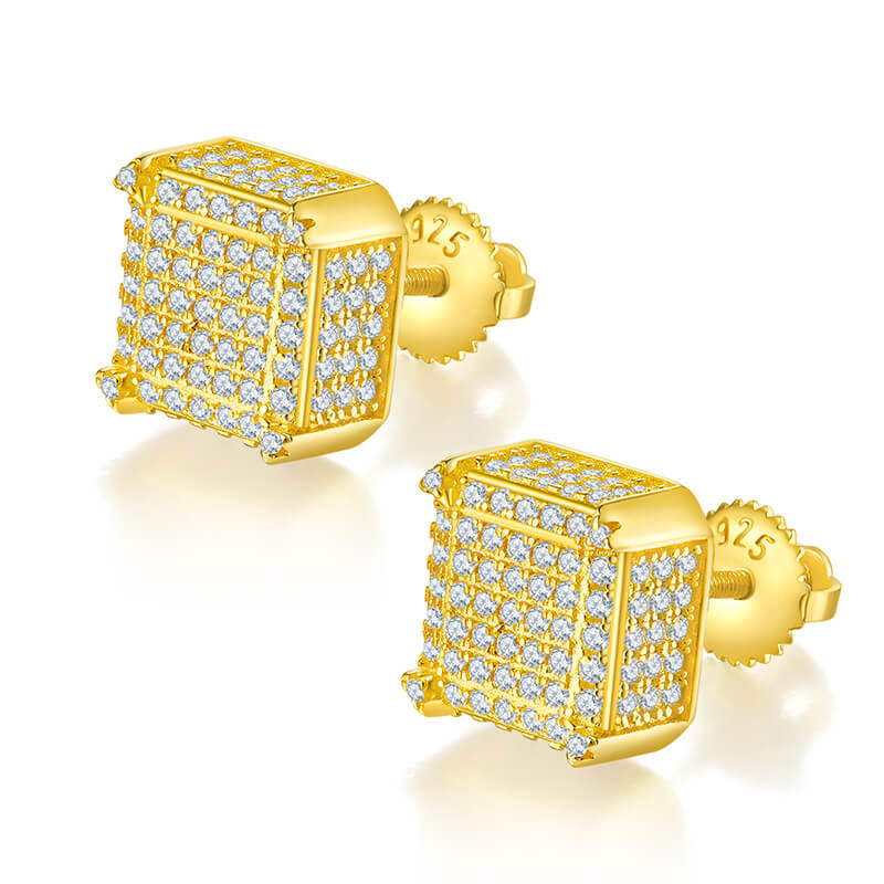 Square Shape Cubic Design Luxury Moissanite Stud Earring