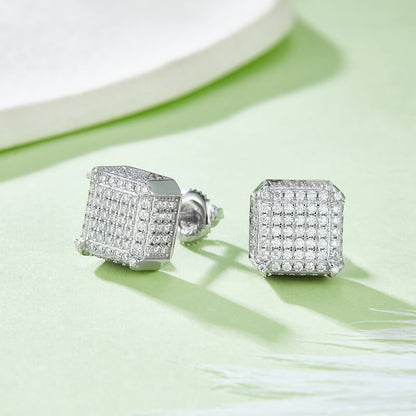 Square Shape Cubic Design Luxury Moissanite Stud Earring