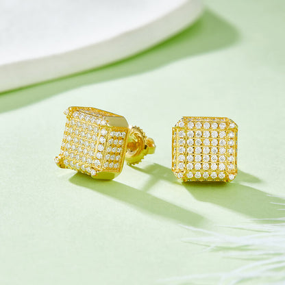 Square Shape Cubic Design Luxury Moissanite Stud Earring