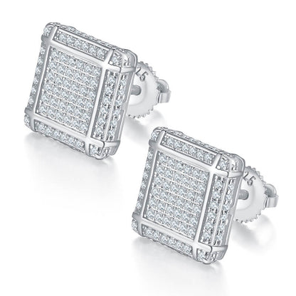 Square Shape Lattice Design Moissanite Stud Earring