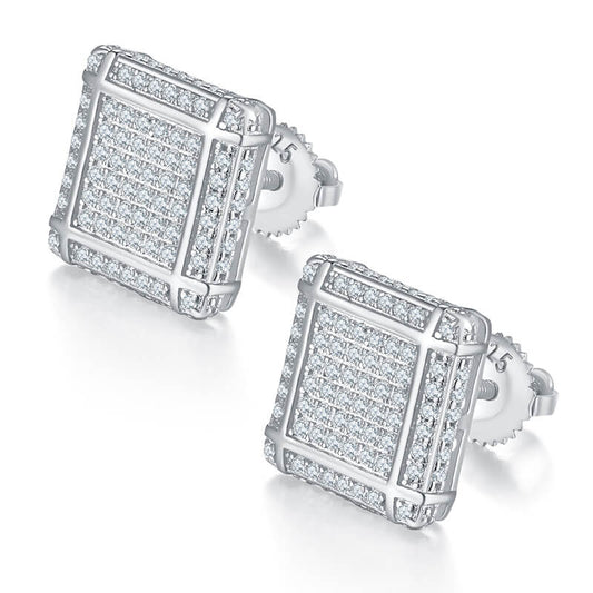 Square Shape Lattice Design Moissanite Stud Earring