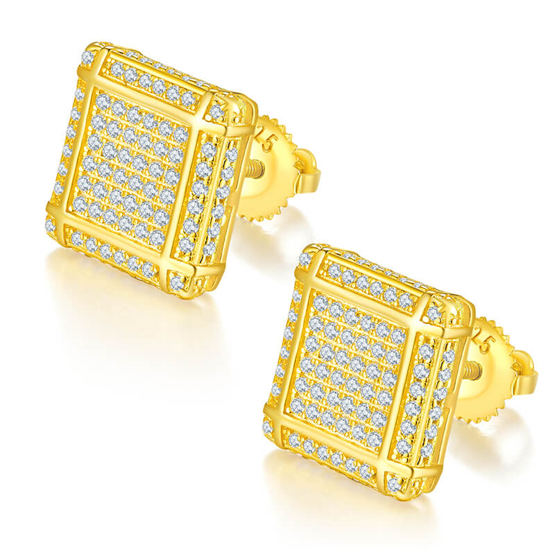 Square Shape Lattice Design Moissanite Stud Earring