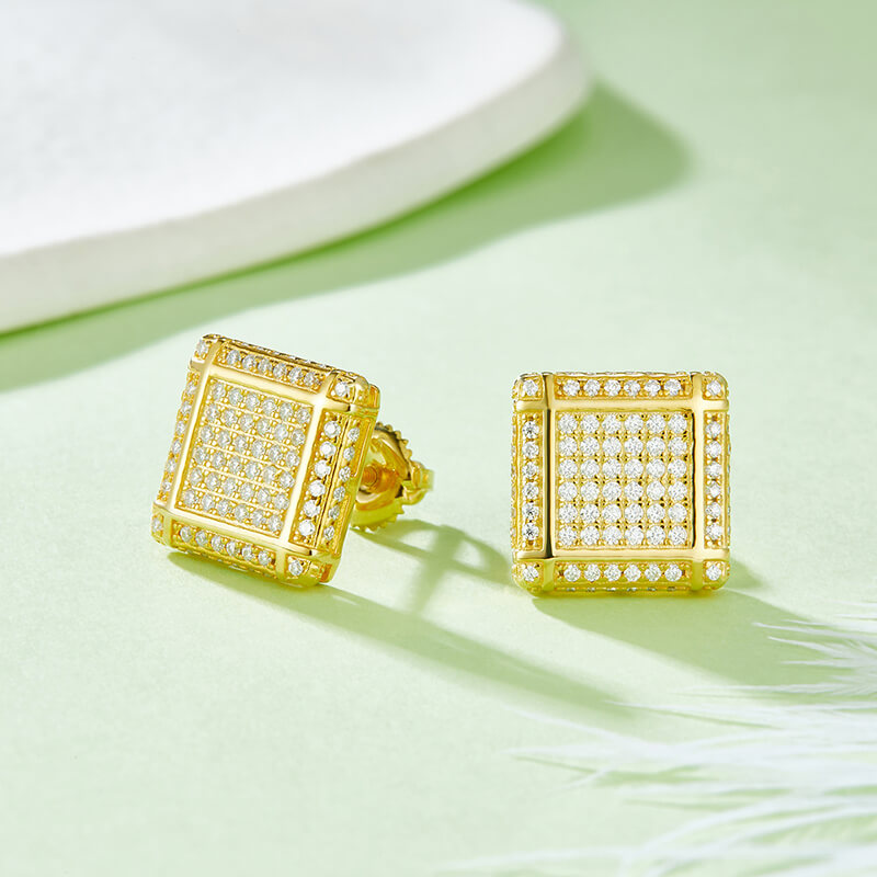 Square Shape Lattice Design Moissanite Stud Earring