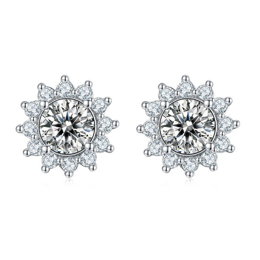 Sunflower Design Round Cut Moissanite Stud Earring