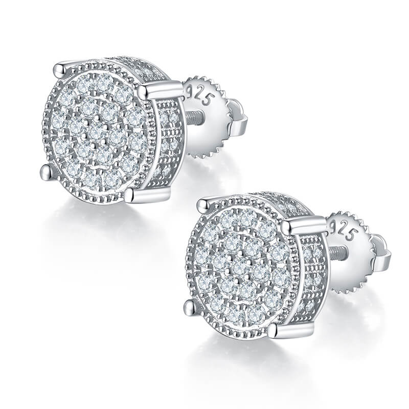 Tridimensional Round Shape 4 Claws Moissanite Stud Earring