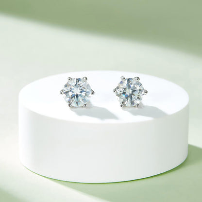 Classic 6Claws Round Cut Moissanite Stud Earring