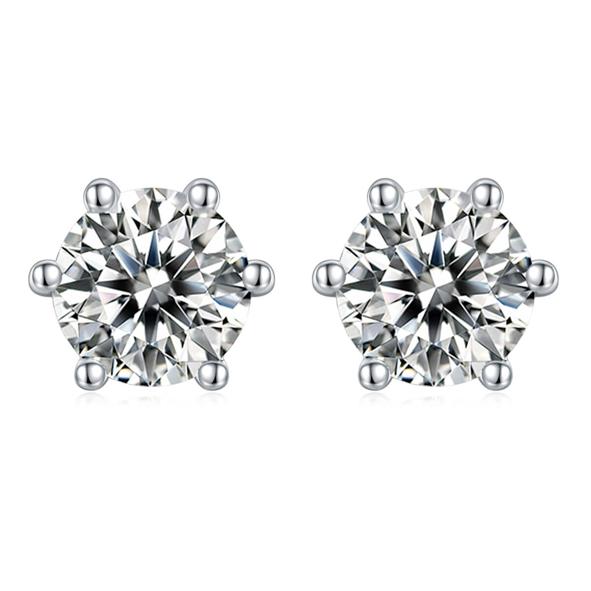 Classic 6Claws Round Cut Moissanite Stud Earring