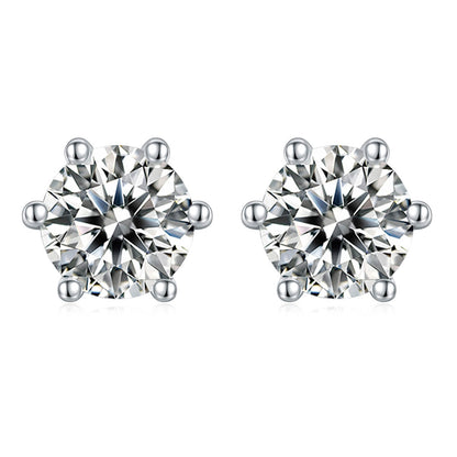 Classic 6Claws Round Cut Moissanite Stud Earring