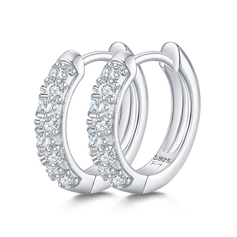 two row moissanite hoop earrings huggies