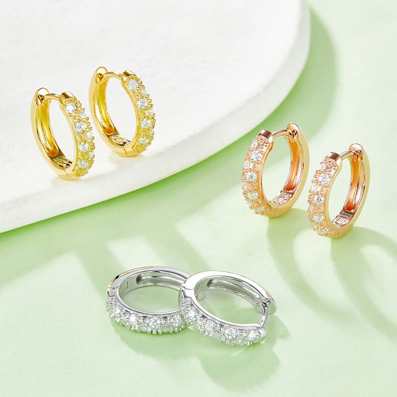 two row moissanite hoop earrings huggies